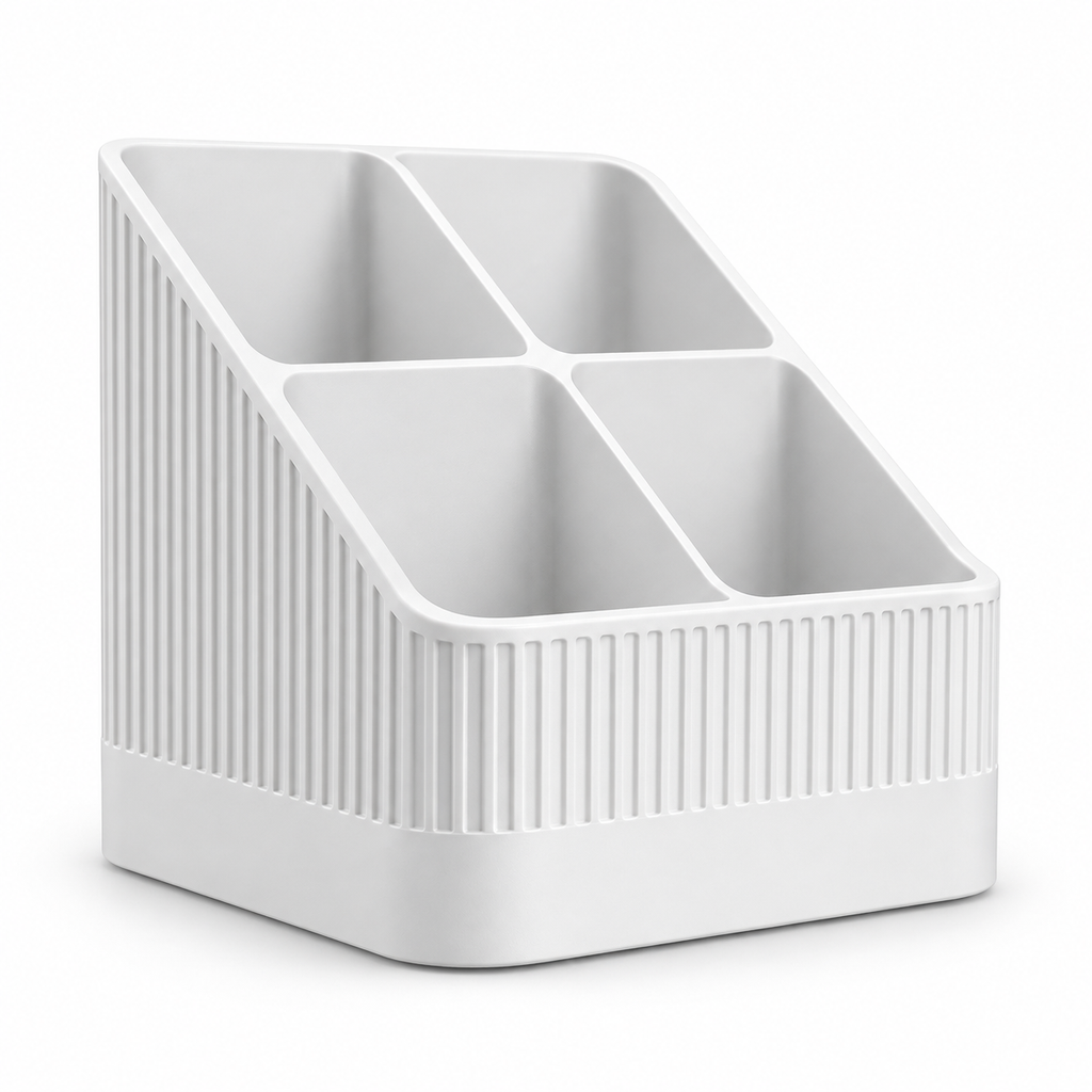 Modern Ribbed Remote Control Holder, 4-Compartment Desk Organizer