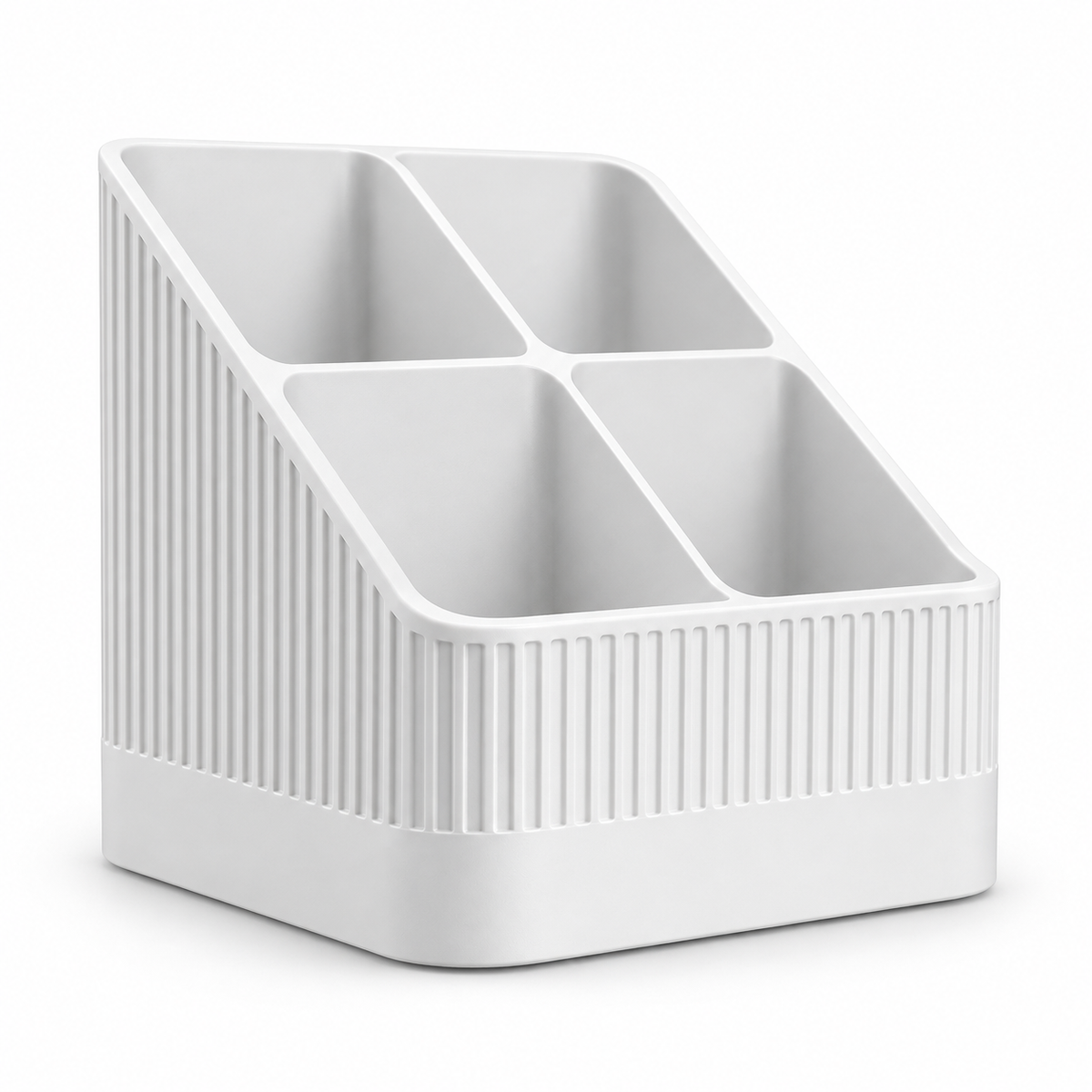 Modern Ribbed Remote Control Holder, 4-Compartment Desk Organizer