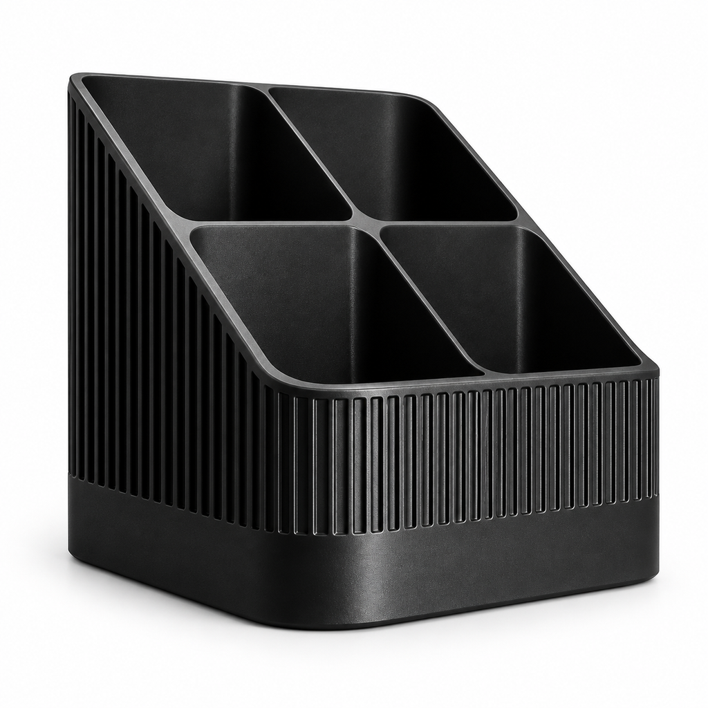 Modern Ribbed Remote Control Holder, 4-Compartment Desk Organizer