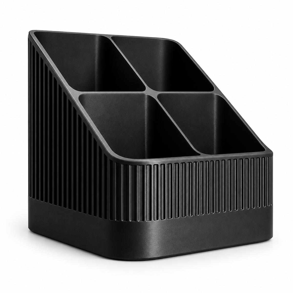 Modern Ribbed Remote Control Holder, 4-Compartment Desk Organizer