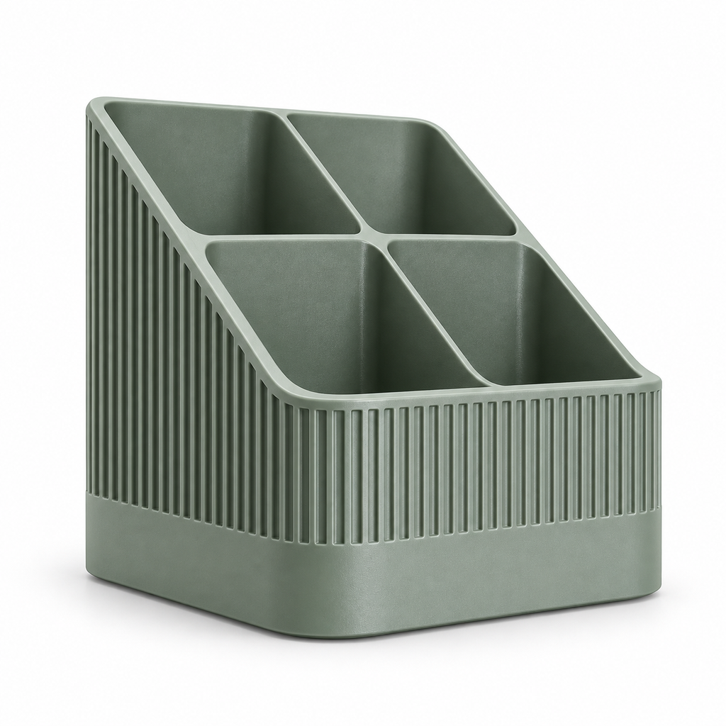 Modern Ribbed Remote Control Holder, 4-Compartment Desk Organizer