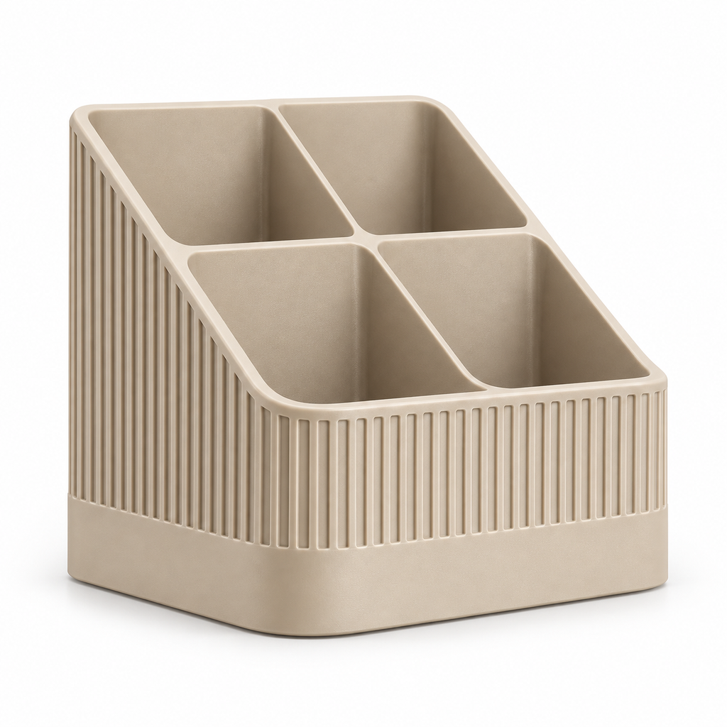 Modern Ribbed Remote Control Holder, 4-Compartment Desk Organizer