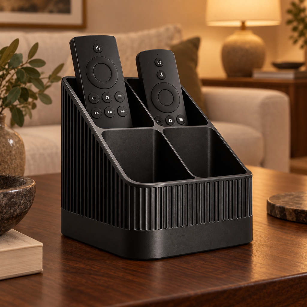 Modern Ribbed Remote Control Holder, 4-Compartment Desk Organizer