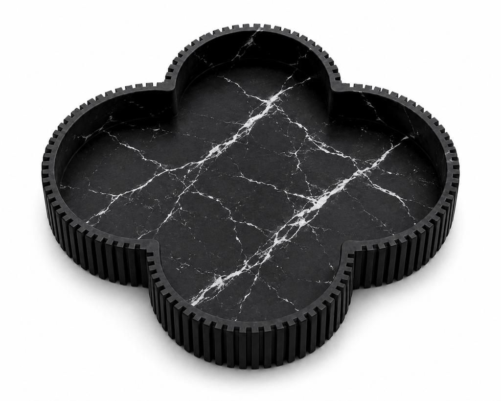 Marble White Decorative Tray, Clover Vanity Tray with Fluted Edge, Bathroom Counter Organizer for Perfume, Candles, Jewelry & Home Decor
