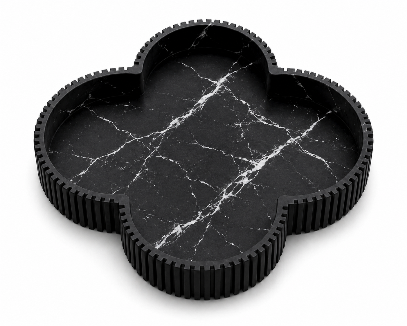 Marble White Decorative Tray, Clover Vanity Tray with Fluted Edge, Bathroom Counter Organizer for Perfume, Candles, Jewelry & Home Decor