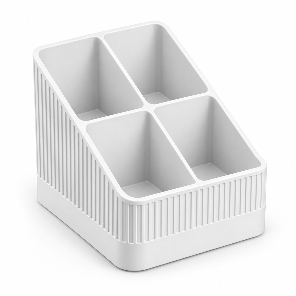 Modern Ribbed Remote Control Holder, 4-Compartment Desk Organizer