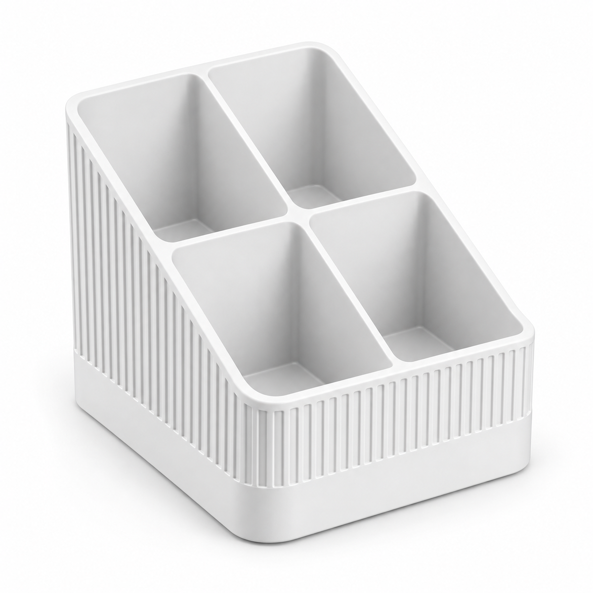 Modern Ribbed Remote Control Holder, 4-Compartment Desk Organizer