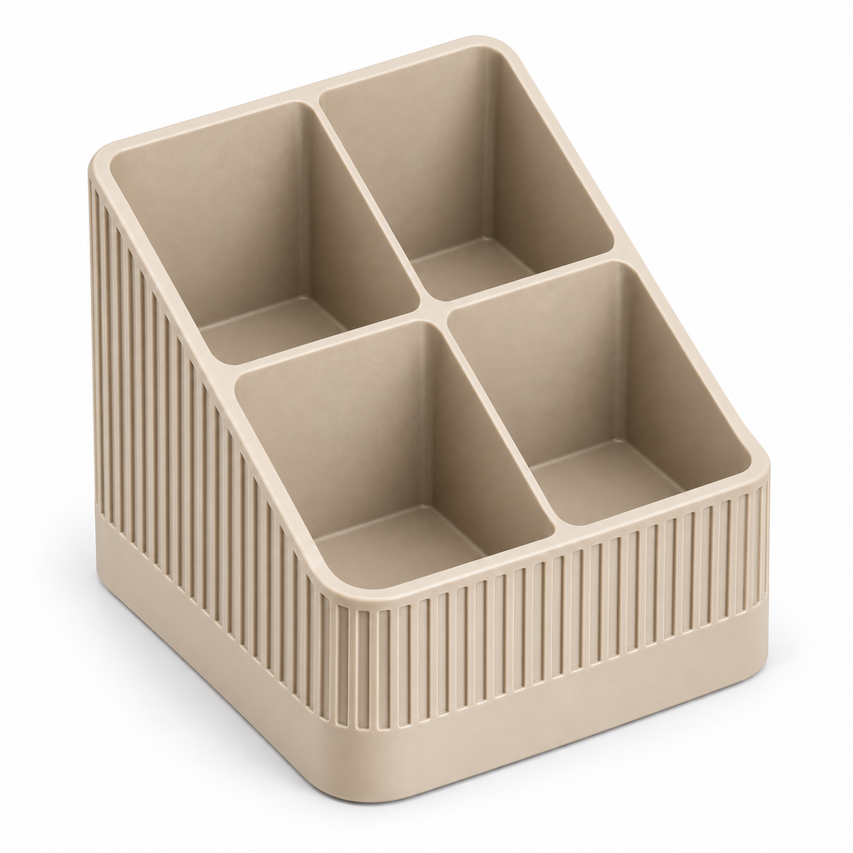 Modern Ribbed Remote Control Holder, 4-Compartment Desk Organizer