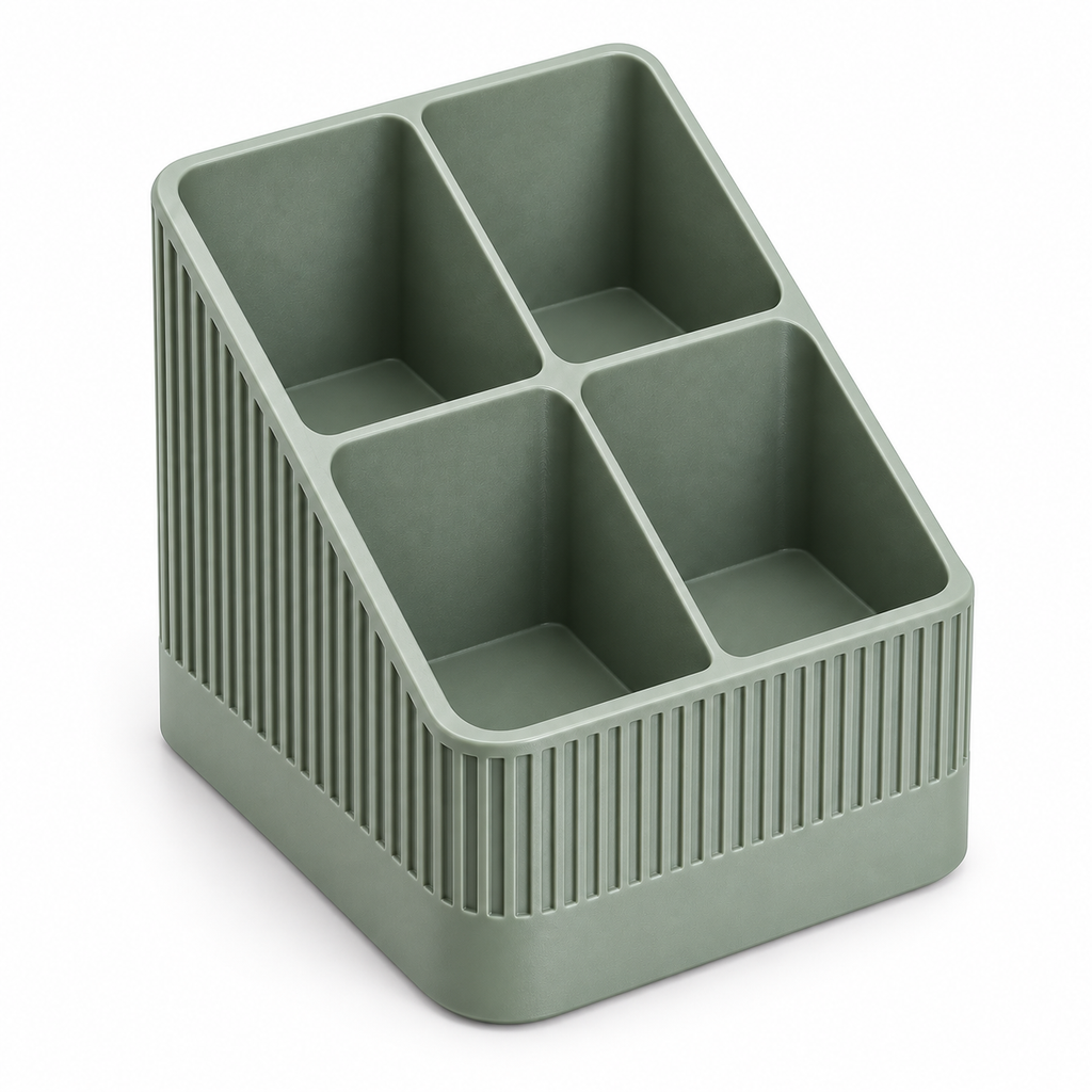 Modern Ribbed Remote Control Holder, 4-Compartment Desk Organizer