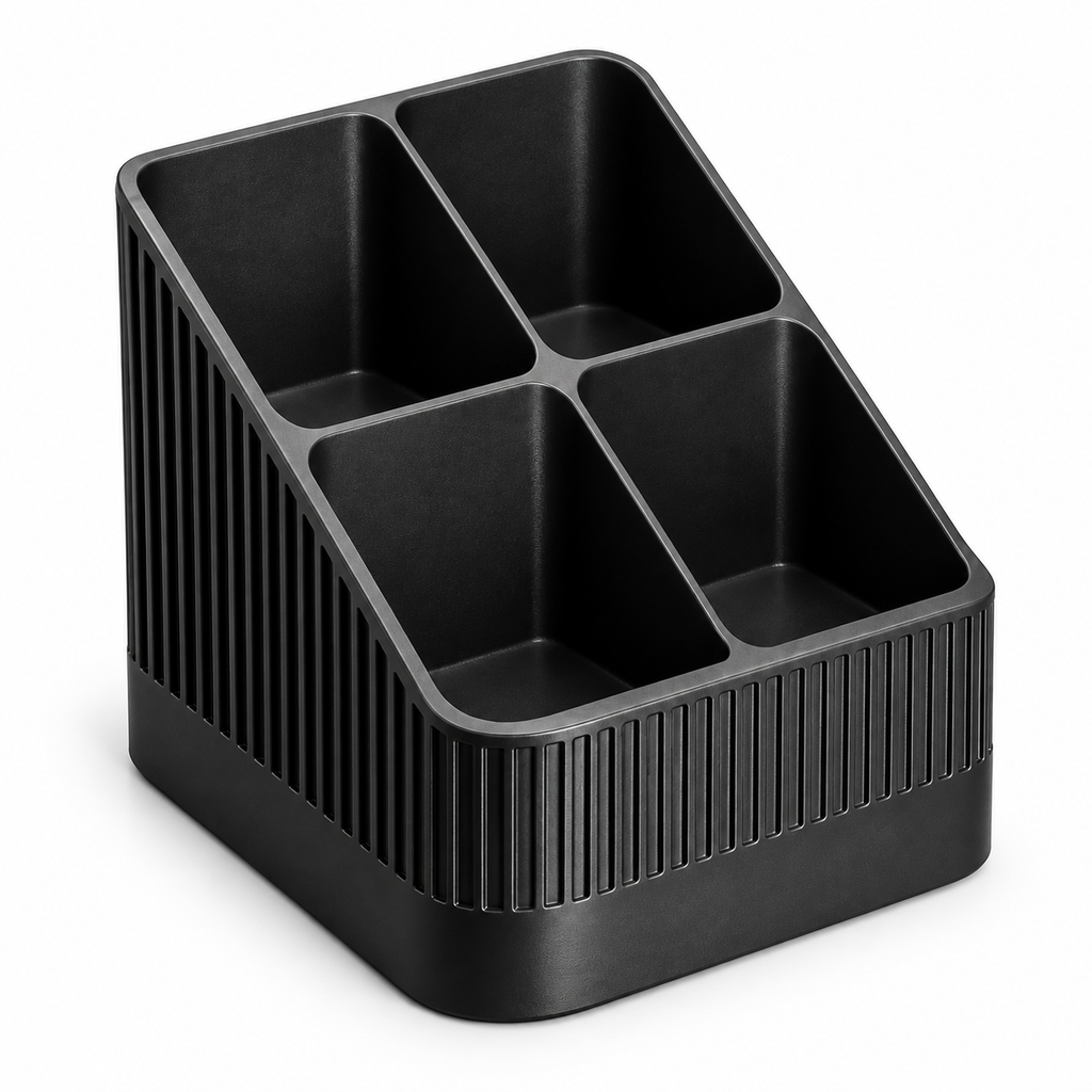 Modern Ribbed Remote Control Holder, 4-Compartment Desk Organizer