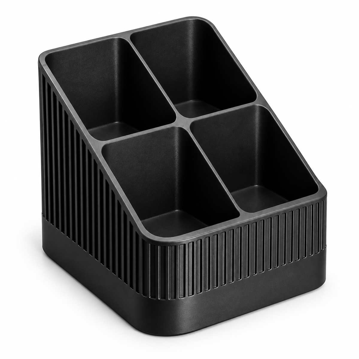 Modern Ribbed Remote Control Holder, 4-Compartment Desk Organizer