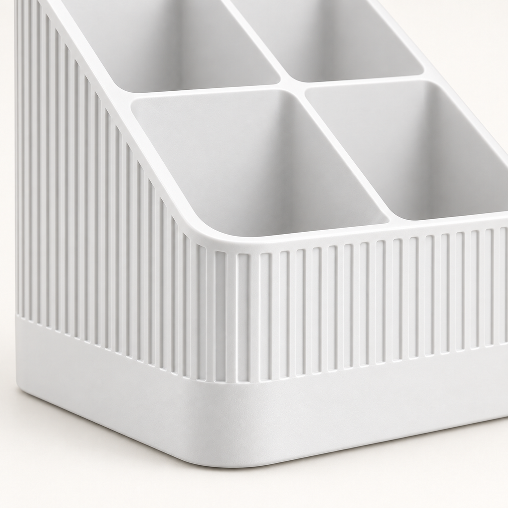 Modern Ribbed Remote Control Holder, 4-Compartment Desk Organizer