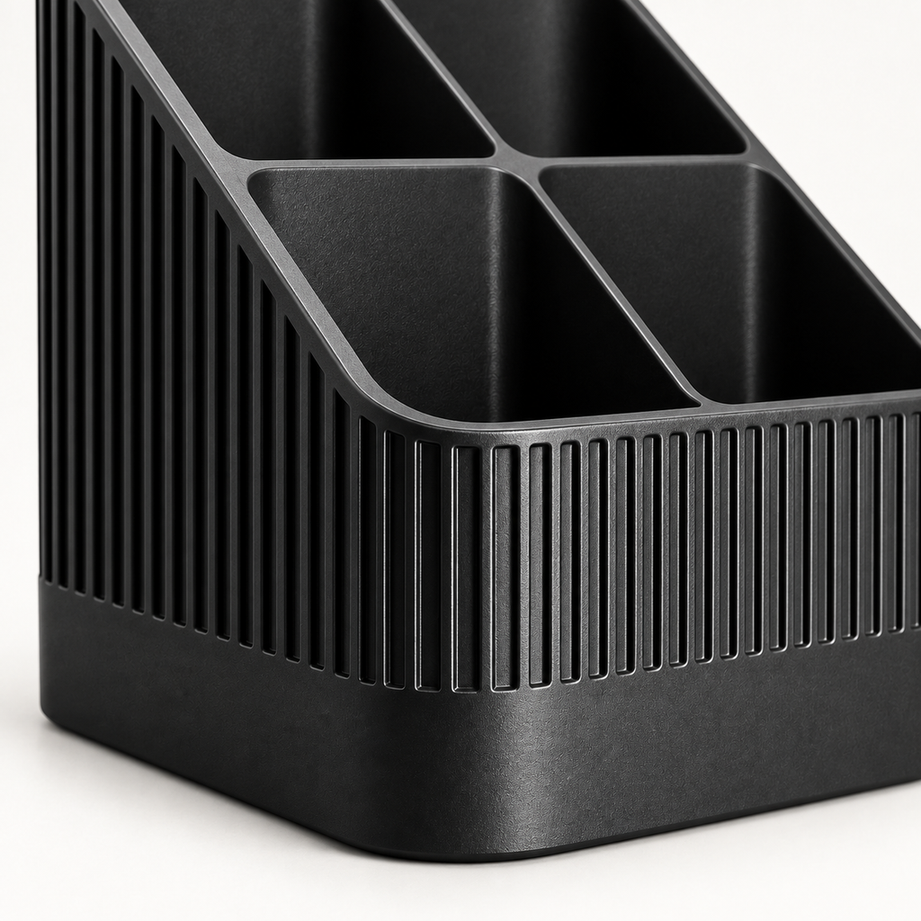 Modern Ribbed Remote Control Holder, 4-Compartment Desk Organizer