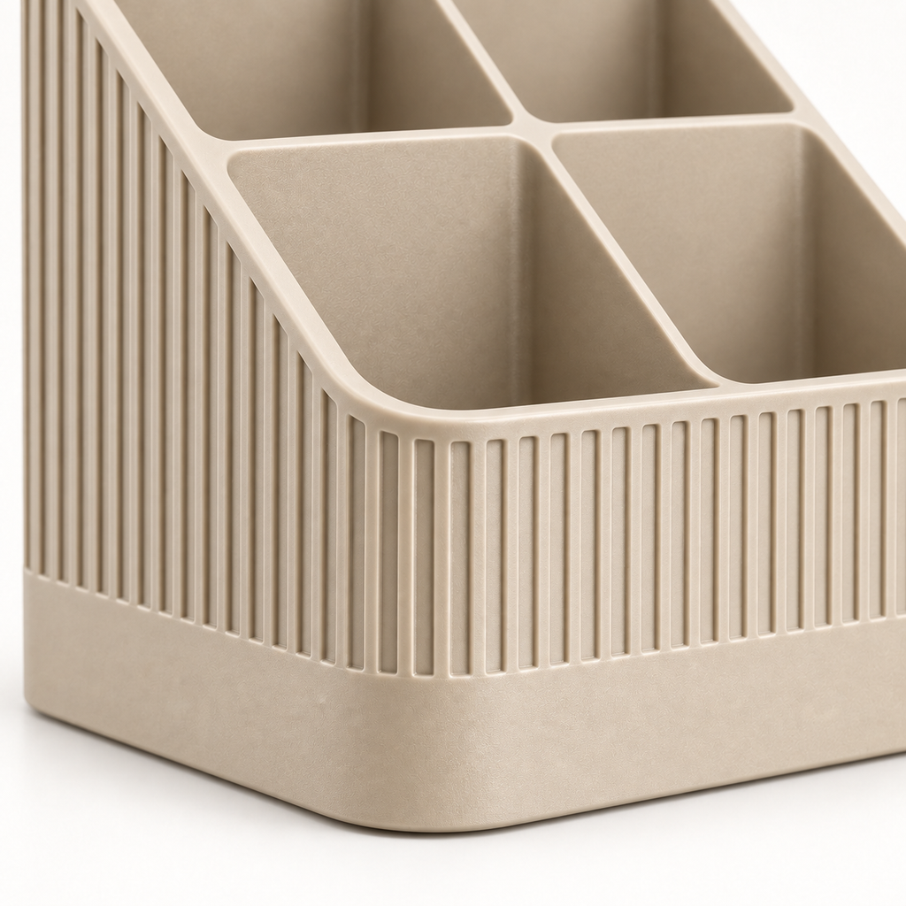 Modern Ribbed Remote Control Holder, 4-Compartment Desk Organizer
