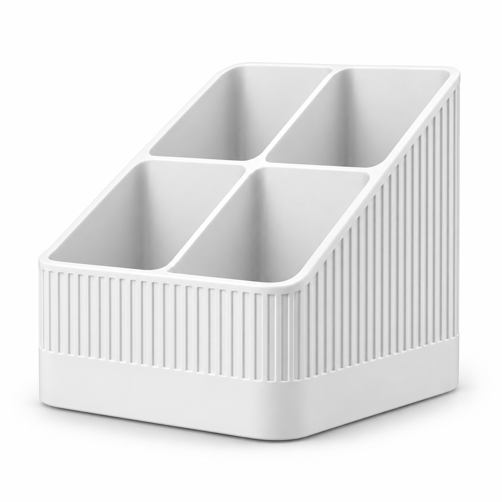 Modern Ribbed Remote Control Holder, 4-Compartment Desk Organizer