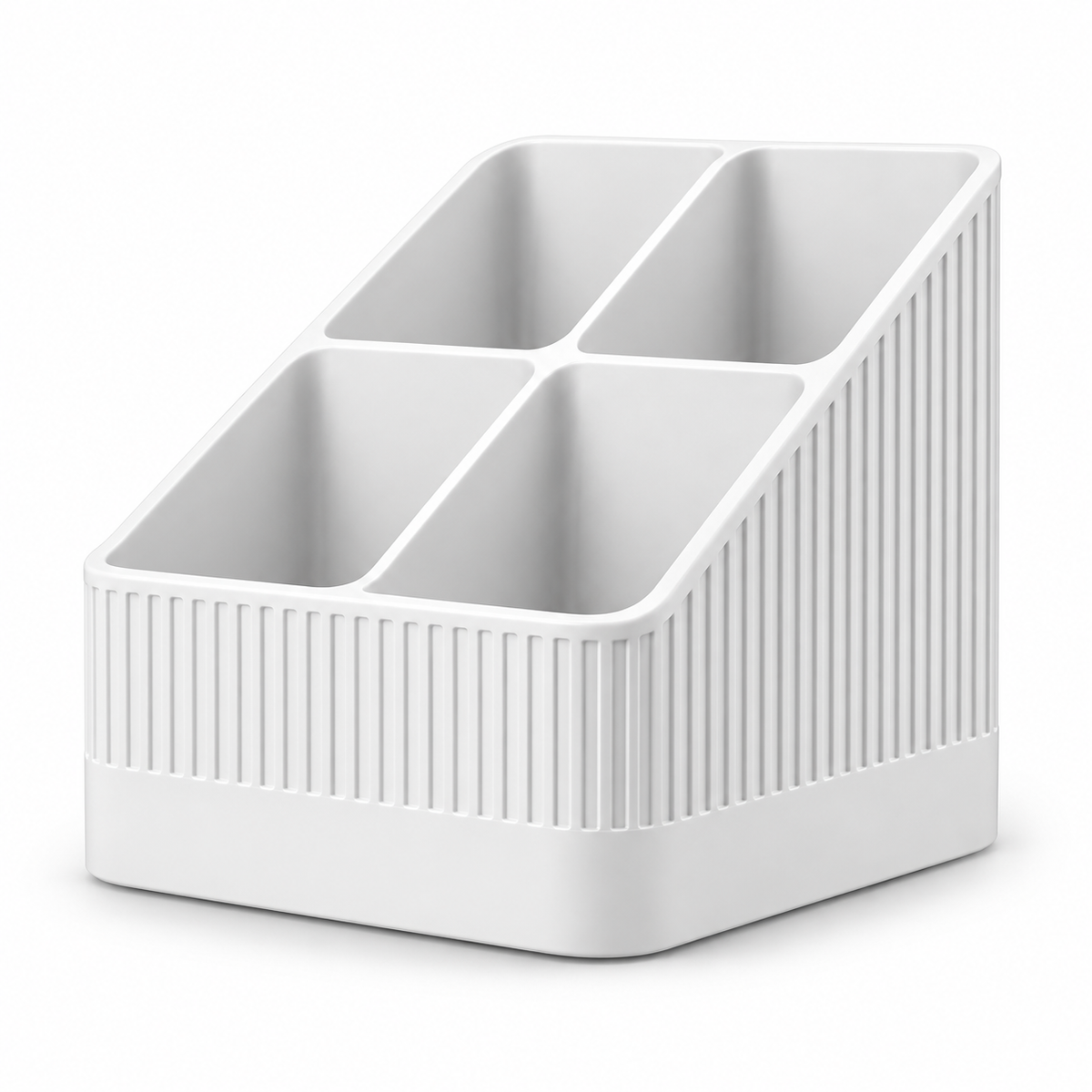 Modern Ribbed Remote Control Holder, 4-Compartment Desk Organizer