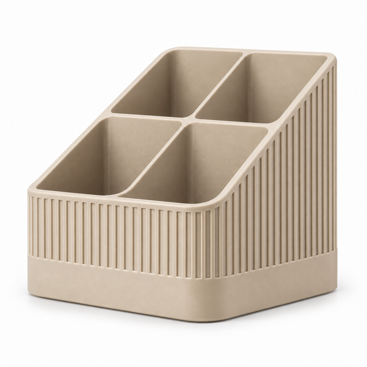 Modern Ribbed Remote Control Holder, 4-Compartment Desk Organizer