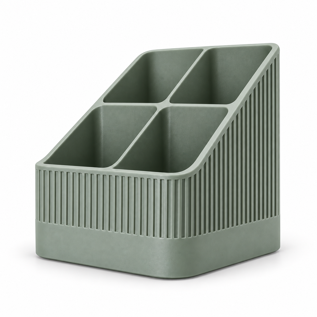 Modern Ribbed Remote Control Holder, 4-Compartment Desk Organizer