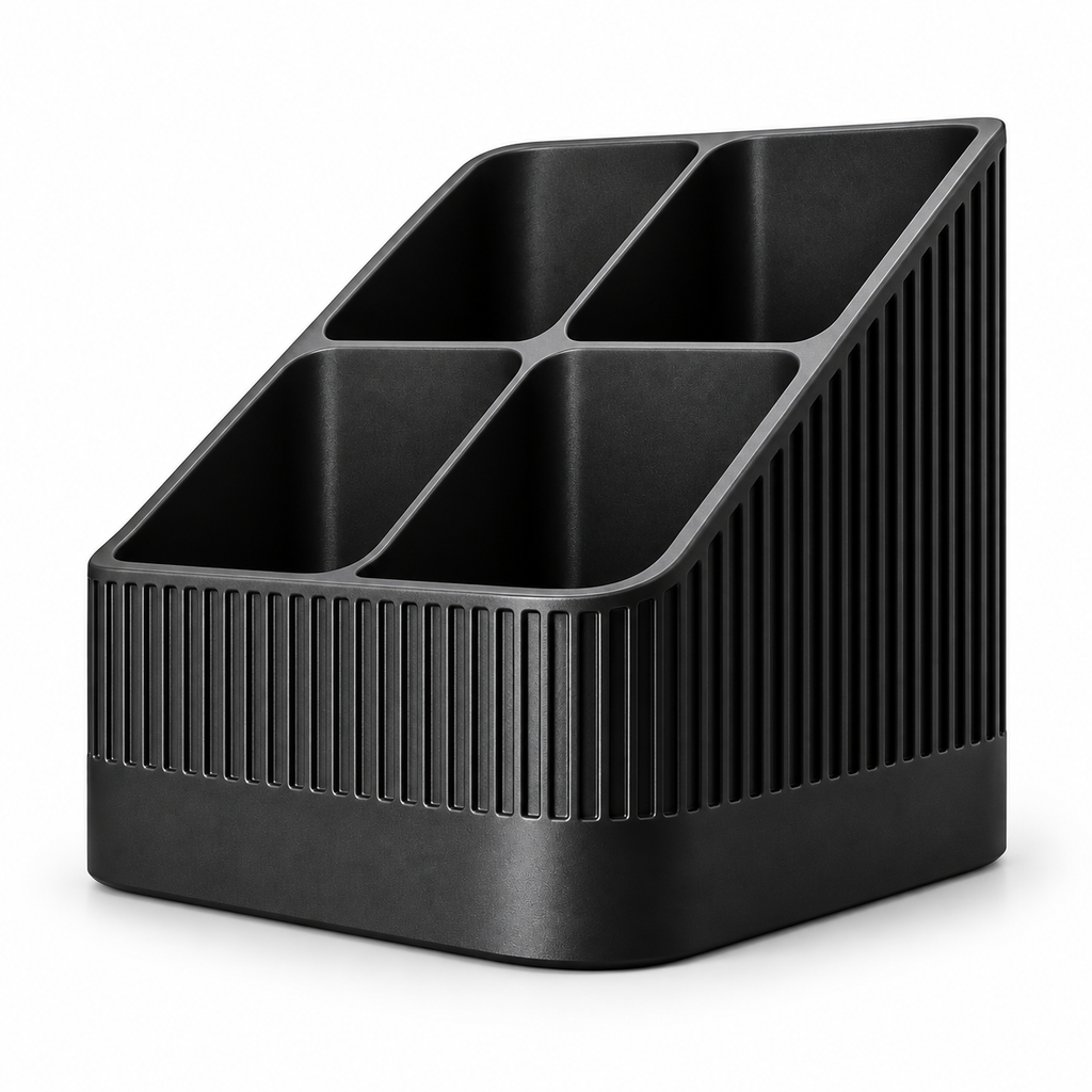 Modern Ribbed Remote Control Holder, 4-Compartment Desk Organizer