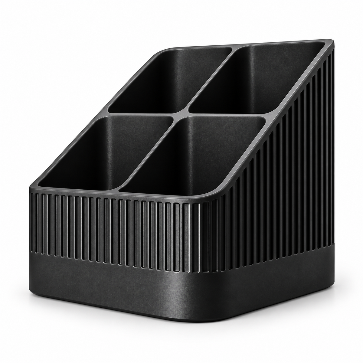 Modern Ribbed Remote Control Holder, 4-Compartment Desk Organizer