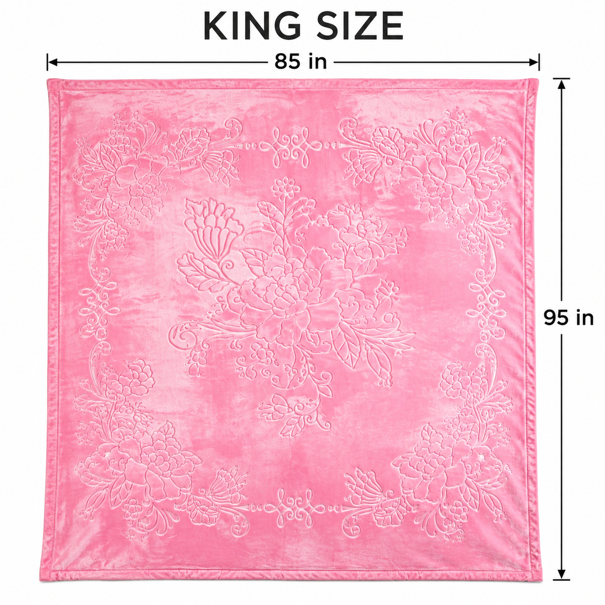 Pink King Size Plush Blanket, Super Soft 10 lb Embossed Floral Blanket