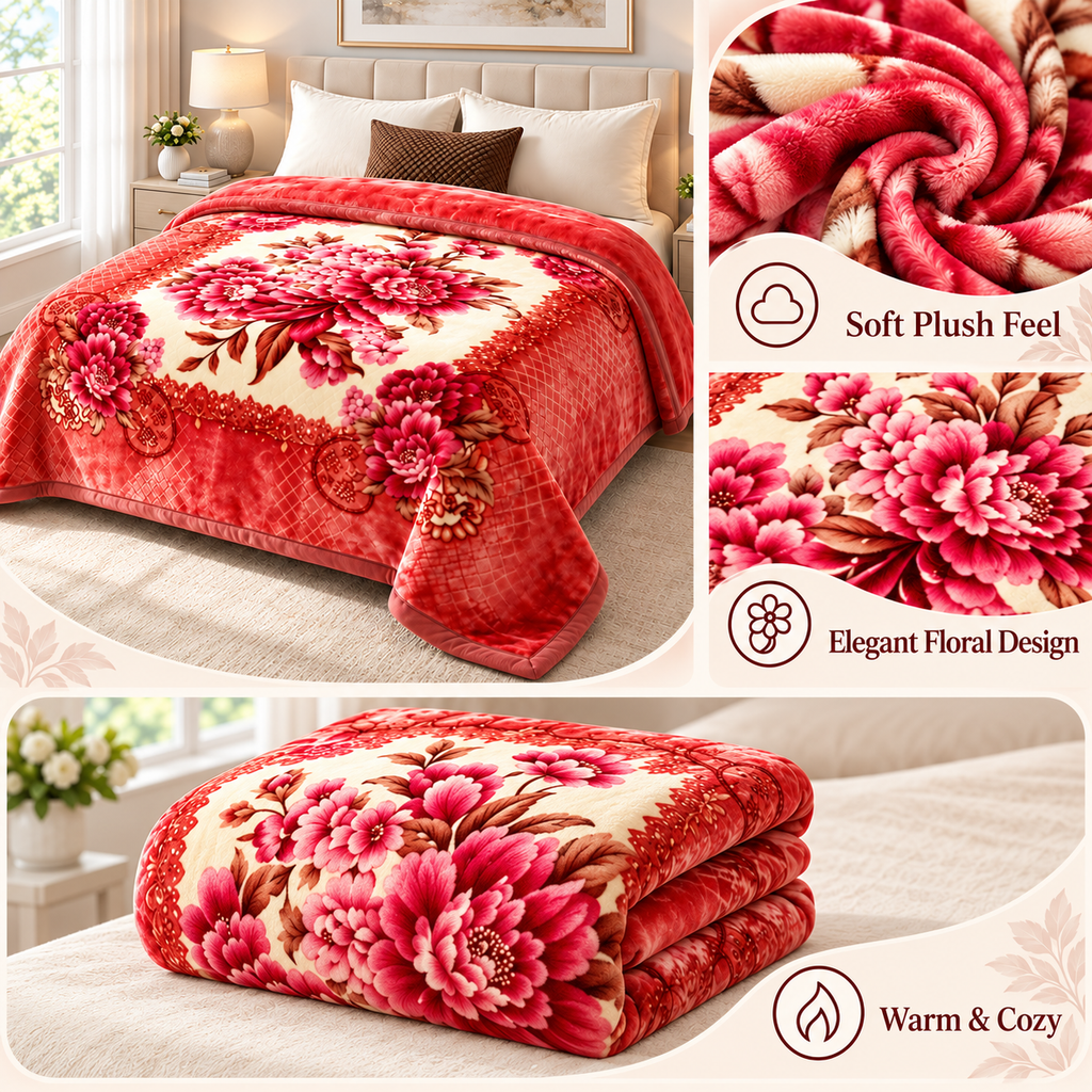 Queen Size Reversible Plush Blanket, 1 Ply Korean Mink Raschel Blanket