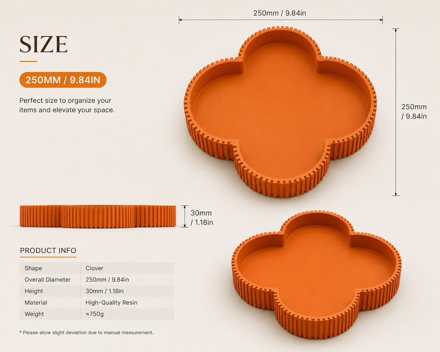 Decorative Clover Tray, Fluted Vanity Tray for Bathroom Counter, Perfume Organizer, Jewelry Holder and Home Decor Accent