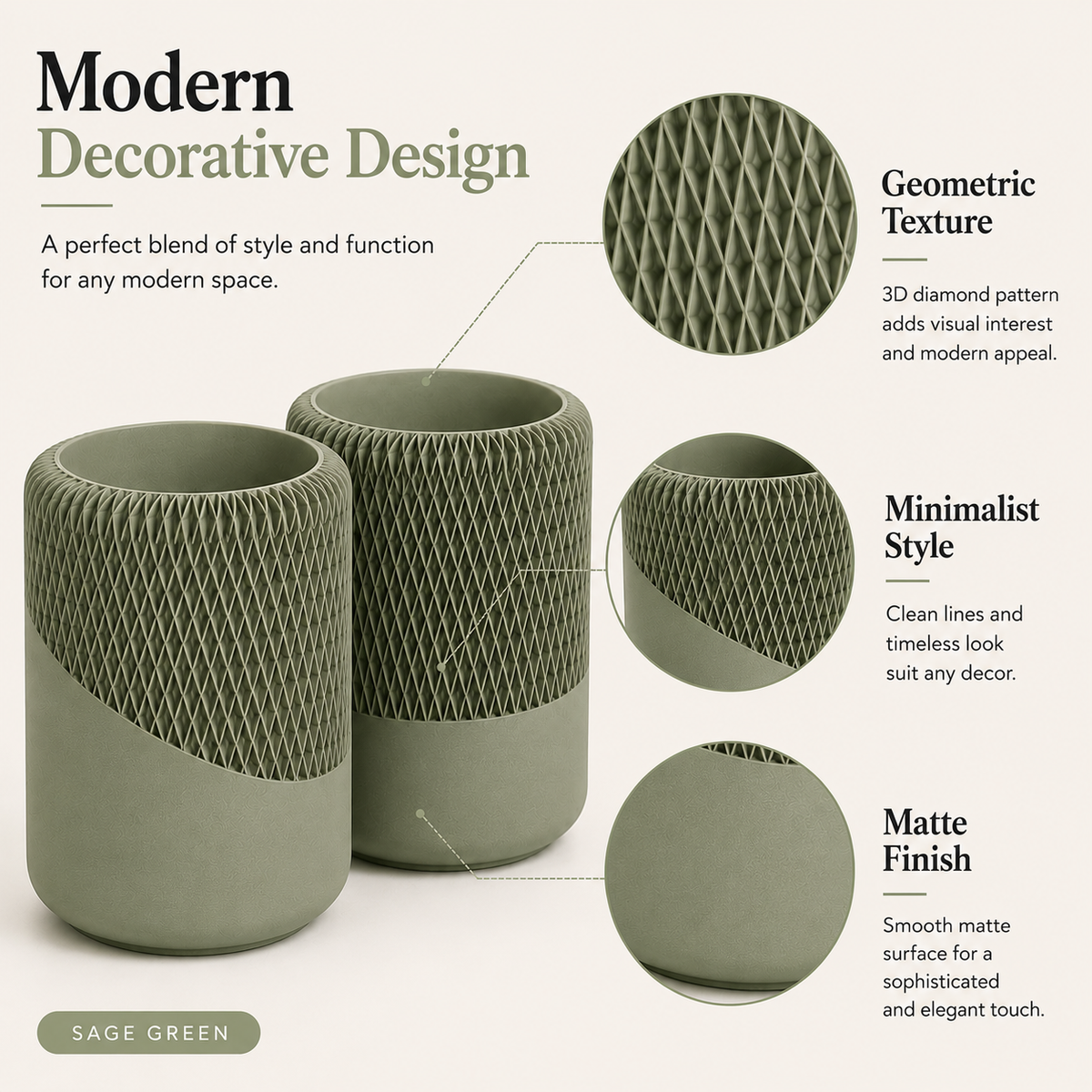 Modern Decorative Organizer Set of 2, Ribbed Vanity & Desktop Storage Cups