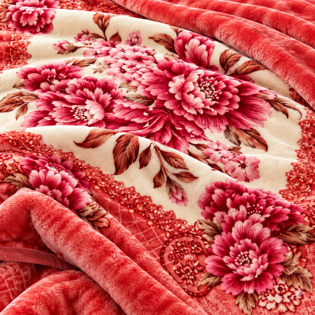 Queen Size Reversible Plush Blanket, 1 Ply Korean Mink Raschel Blanket
