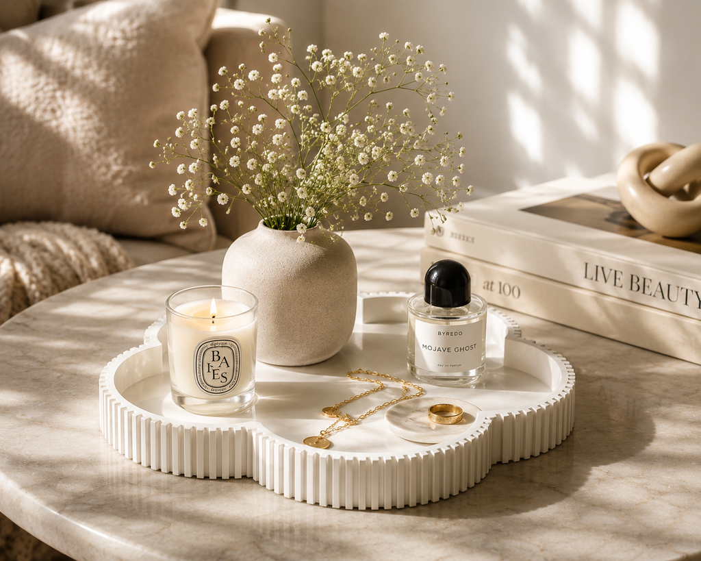 Decorative Clover Tray, Fluted Vanity Tray for Bathroom Counter, Perfume Organizer, Jewelry Holder and Home Decor Accent