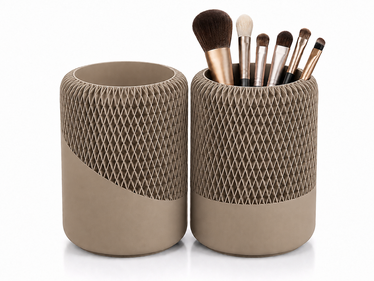 Modern Decorative Organizer Set of 2, Ribbed Vanity & Desktop Storage Cups
