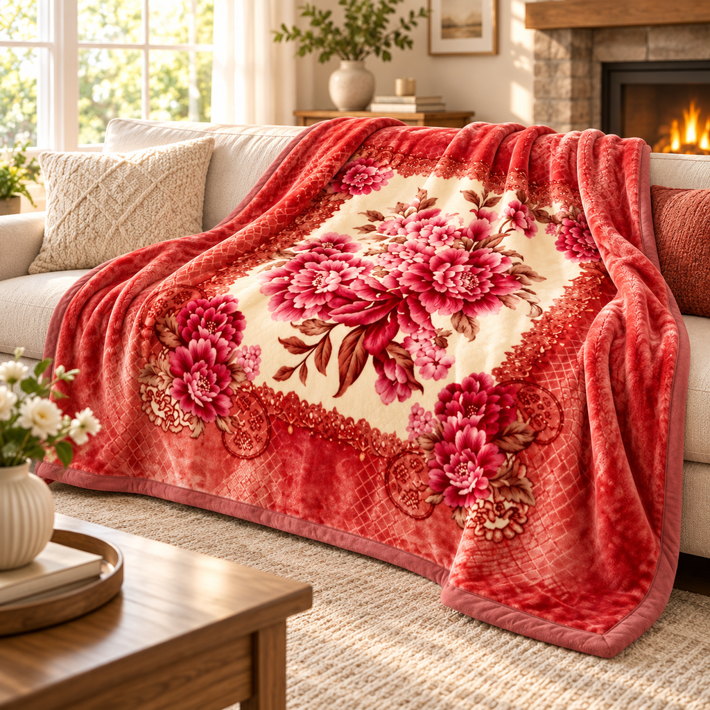 Queen Size Reversible Plush Blanket, 1 Ply Korean Mink Raschel Blanket