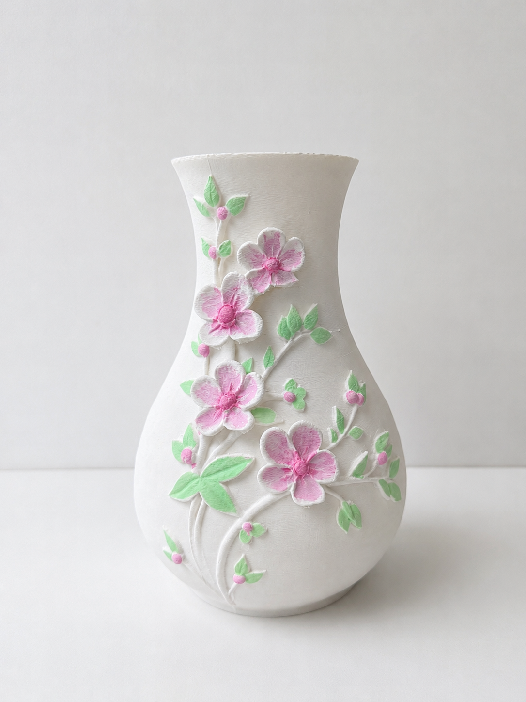White Embossed Floral Vase, Decorative Flower Vase for Living Room and Tabletop Decor