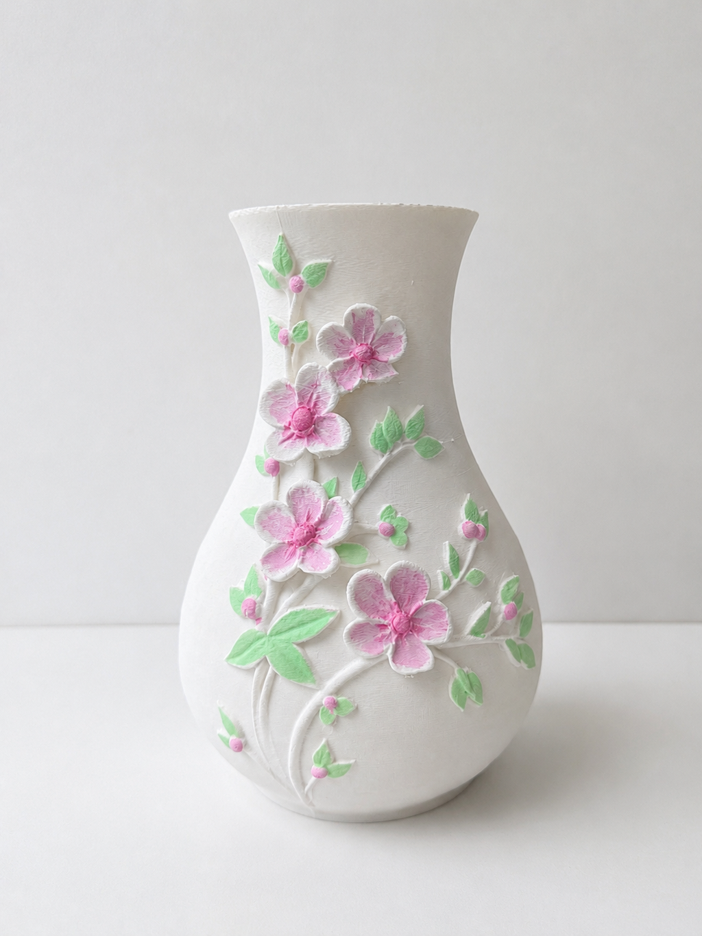 White Embossed Floral Vase, Decorative Flower Vase for Living Room and Tabletop Decor