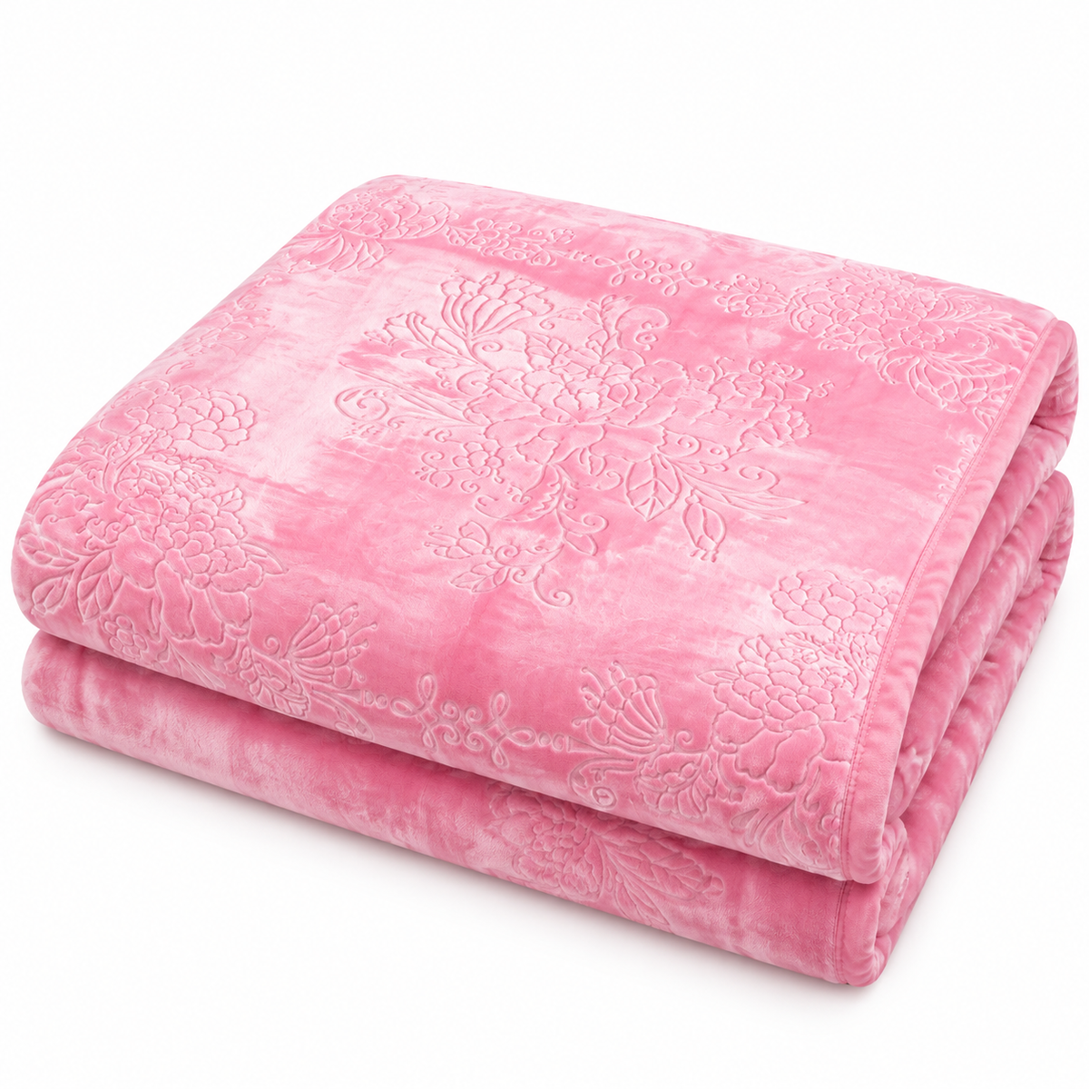 Pink King Size Plush Blanket, Super Soft 10 lb Embossed Floral Blanket