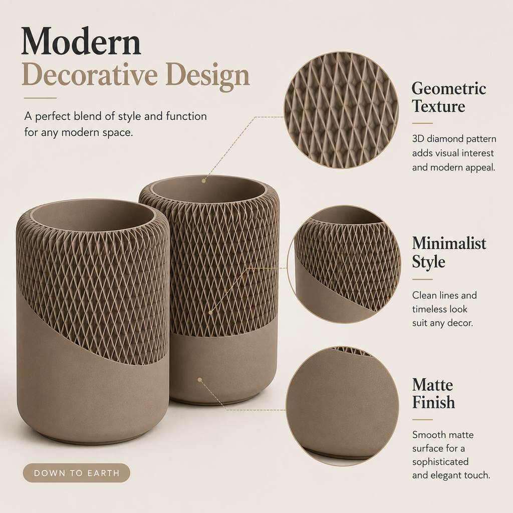 Modern Decorative Organizer Set of 2, Ribbed Vanity & Desktop Storage Cups