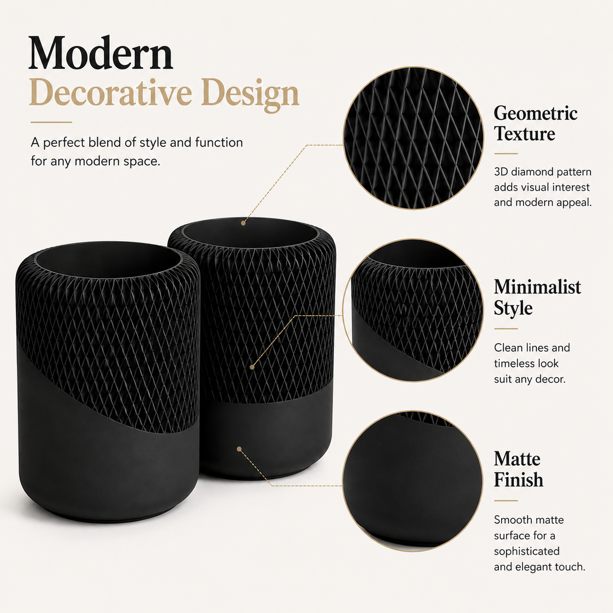 Modern Decorative Organizer Set of 2, Ribbed Vanity & Desktop Storage Cups