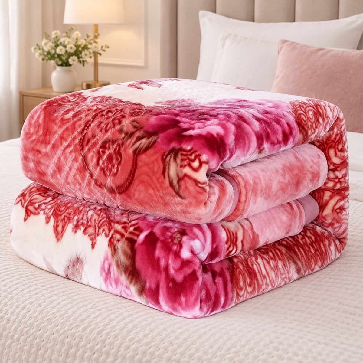 Queen Size Reversible Plush Blanket, 1 Ply Korean Mink Raschel Blanket