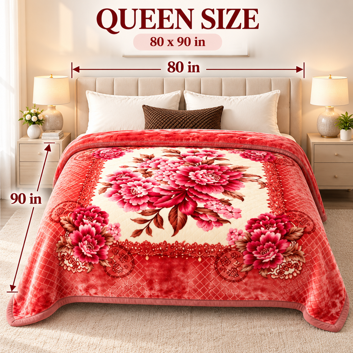 Queen Size Reversible Plush Blanket, 1 Ply Korean Mink Raschel Blanket