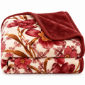 Queen Size Reversible Plush Blanket, 1 Ply Red Floral Korean Mink Raschel