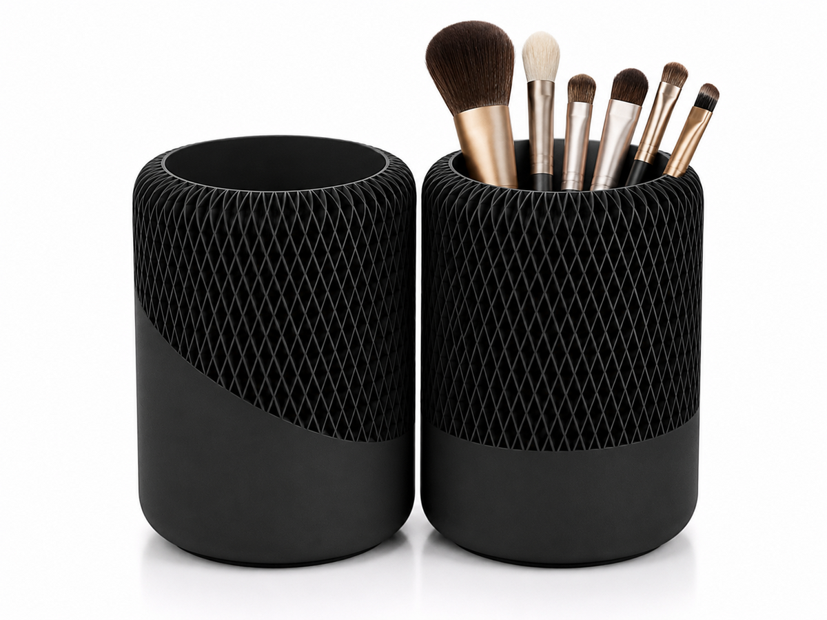 Modern Decorative Organizer Set of 2, Ribbed Vanity & Desktop Storage Cups