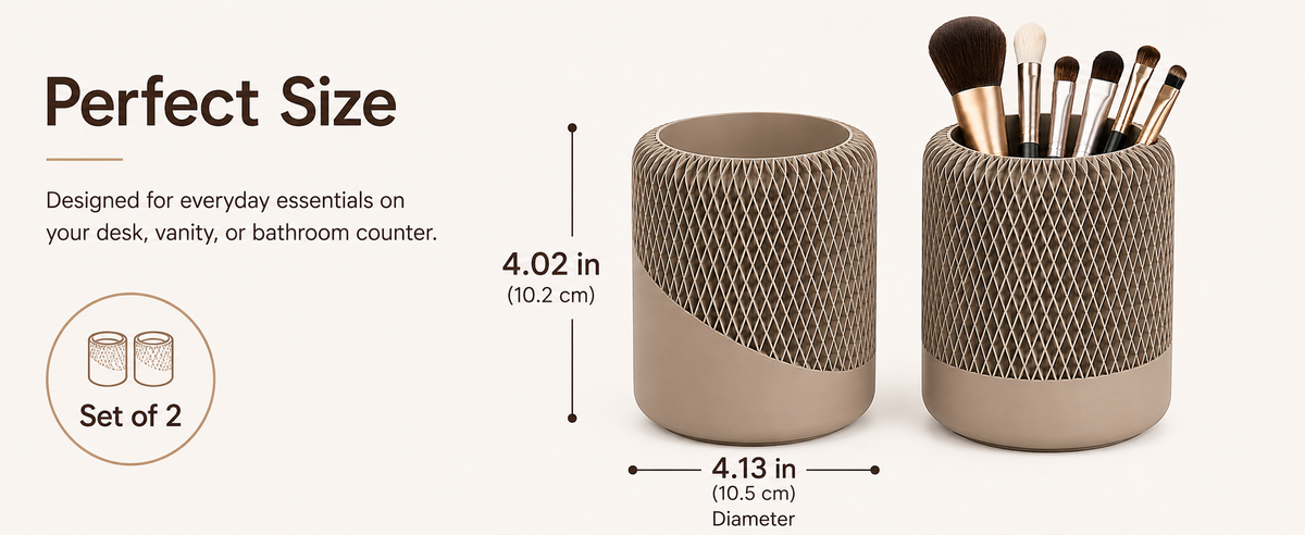 Modern Decorative Organizer Set of 2, Ribbed Vanity & Desktop Storage Cups