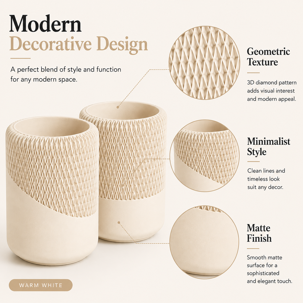 Modern Decorative Organizer Set of 2, Ribbed Vanity & Desktop Storage Cups
