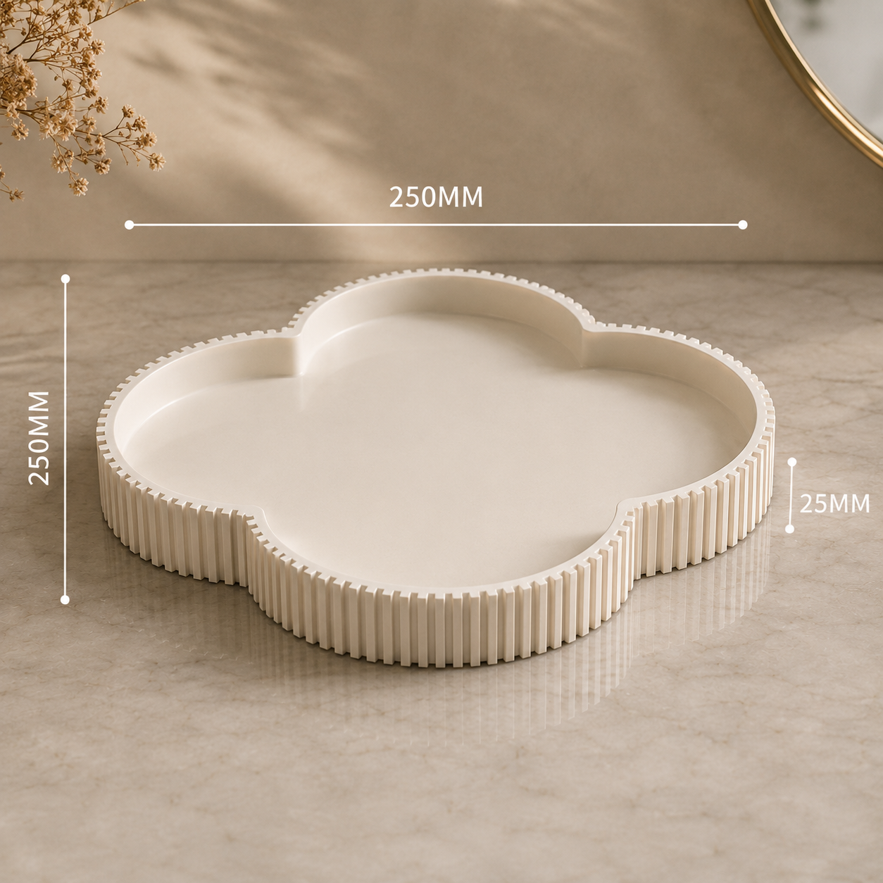 Decorative Clover Tray, Fluted Vanity Tray for Bathroom Counter, Perfume Organizer, Jewelry Holder and Home Decor Accent