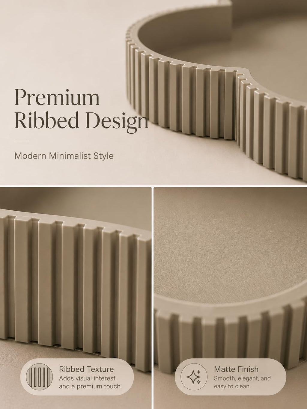 Beige clover tray premium ribbed edge and matte finish detail