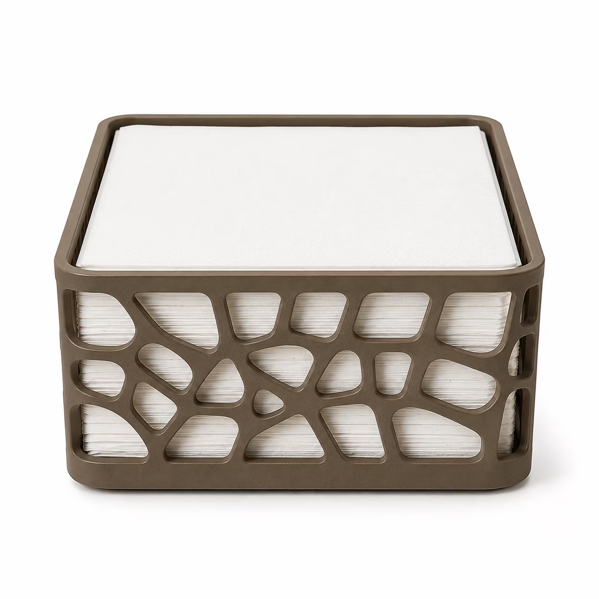 Beige modern square napkin holder with geometric cutout design