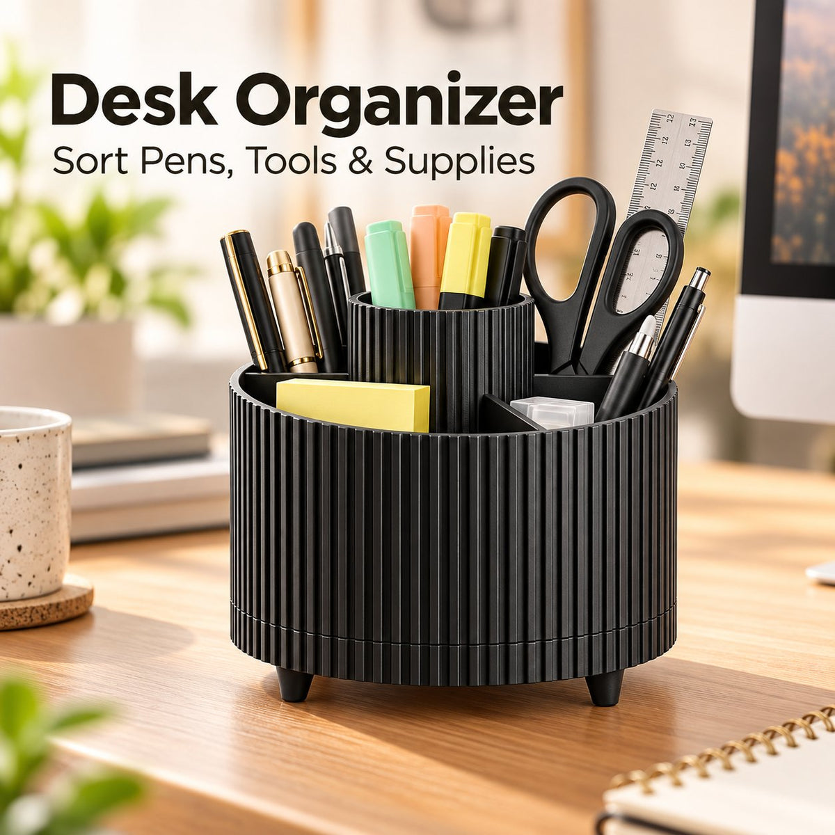 360° Rotating Makeup Organizer – 5-Compartment Spinning Desk & Vanity Storage Caddy
