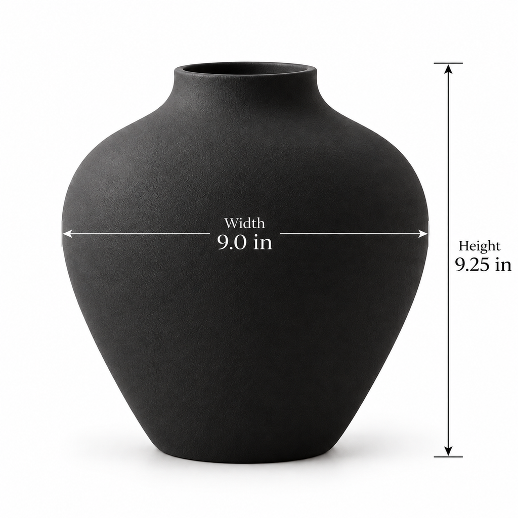 Black vase dimensions: 9 inches wide, 9.25 inches tall