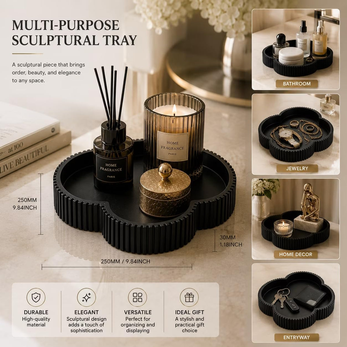 Clover tray dimensions 250mm diameter, uses for bathroom jewelry decor entryway