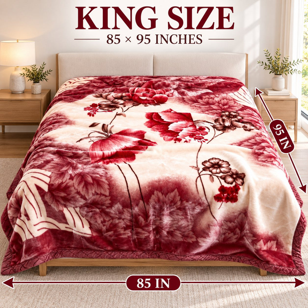 King blanket dimensions 85 by 95 inches infographic